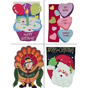 Lot of 4 Evergreen Double sided Applique Seasonal Garden Flags 18x13 Nylon